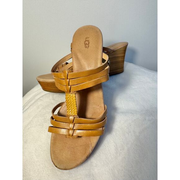 Ugg Wedge Sandal Brown Tan Leather Strappy Heel 10 - Picture 1 of 5